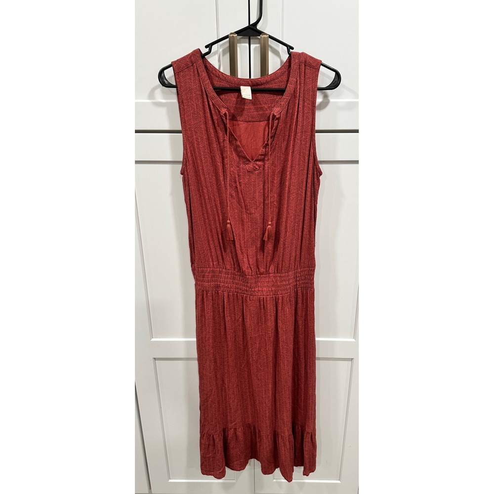 Prana Dress Sleeveless Casual Tassel Detail Coral Red Size S